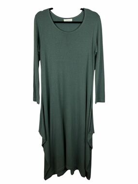 Bryn Walker Green Midi Dress XS Made USA Lagenlook Oversized Bamboo Blend